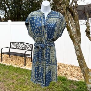 Current Air Paisley Belted Romper Blue Boho Short Sleeve Small